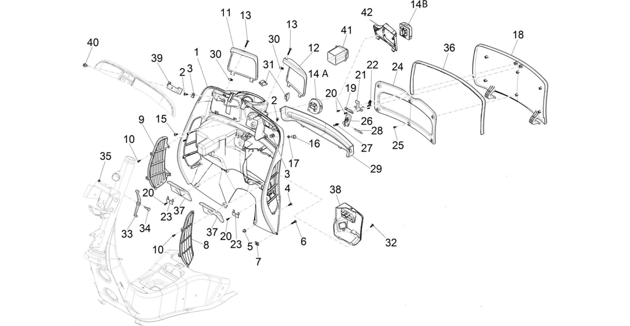 Front glove-box - Knee-guard panel