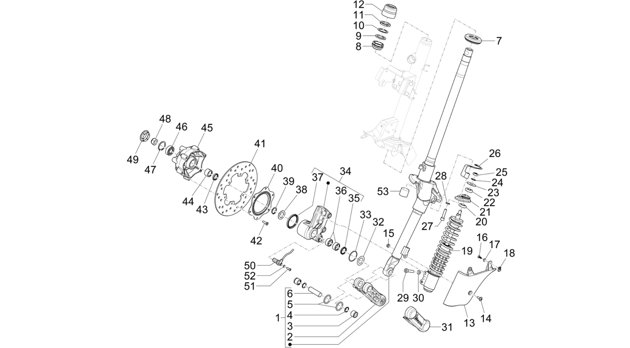Fork/steering tube - Steering bearing unit