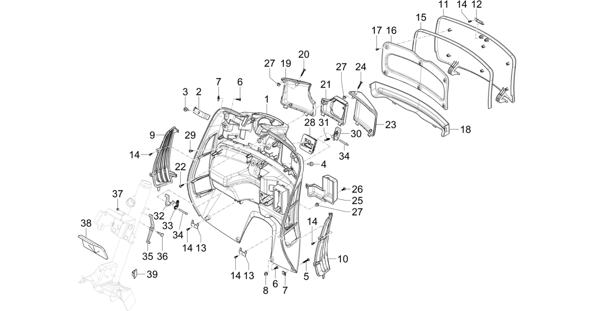 Front glove-box - Knee-guard panel