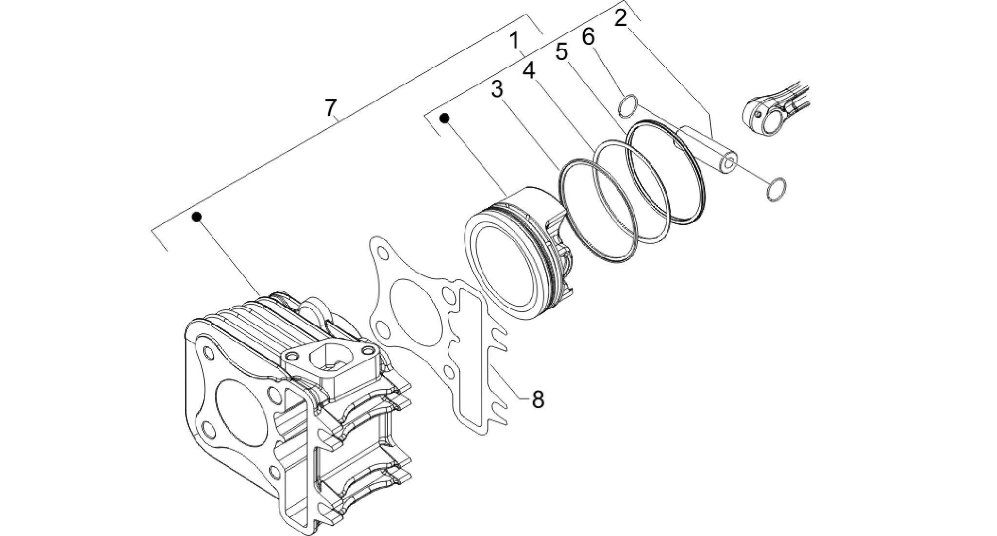 Cylinder-piston-wrist pin unit