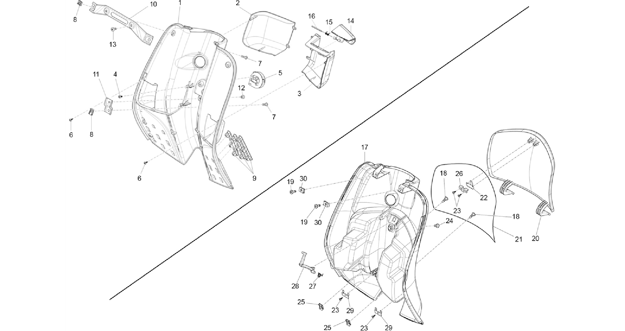 Front glove-box - Knee-guard panel