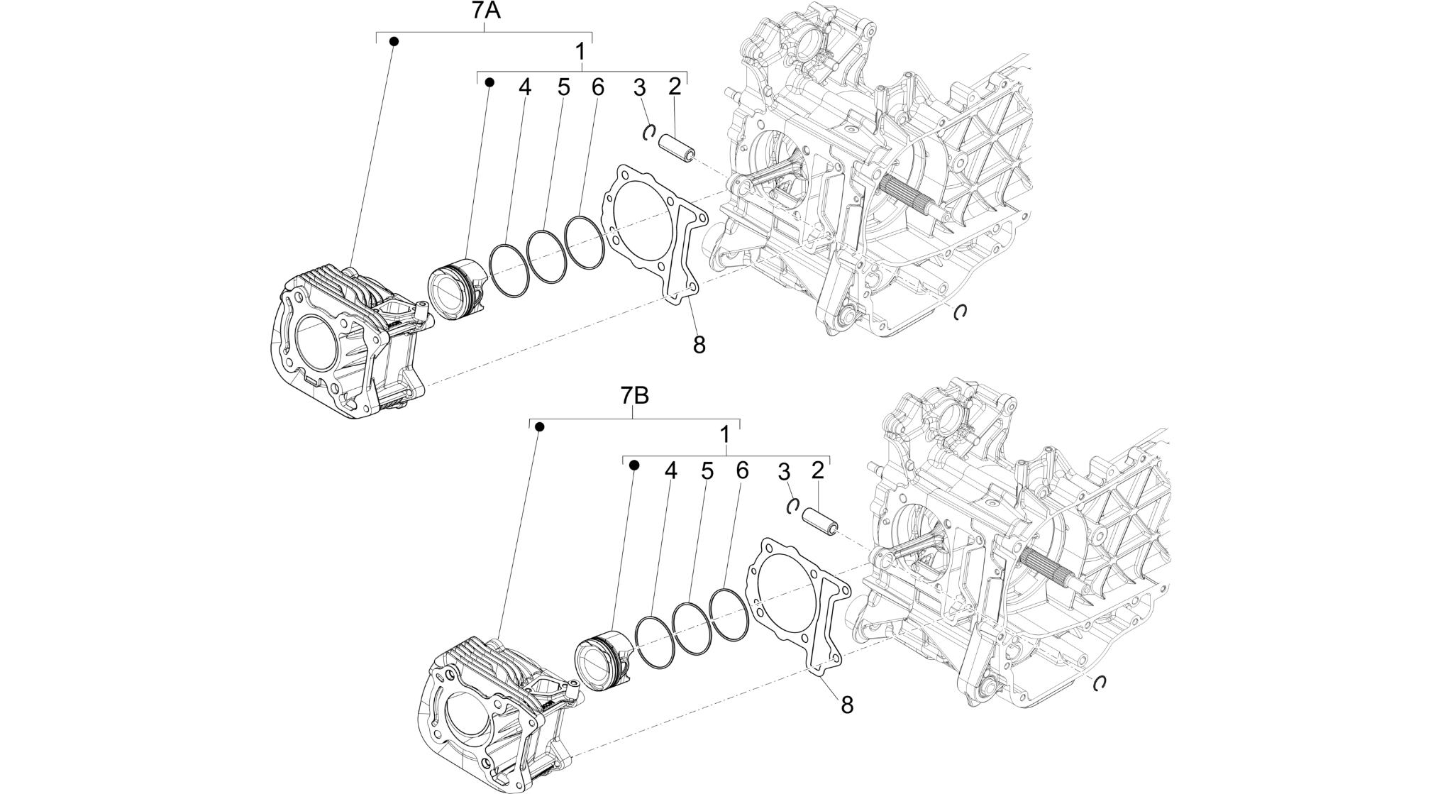 Cylinder-piston-wrist pin unit