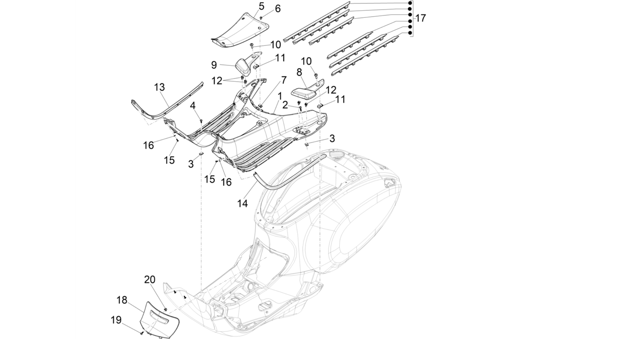 Central cover - Footrests