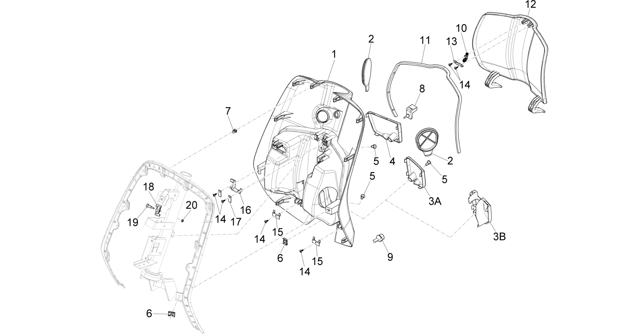 Front glove-box - Knee-guard panel