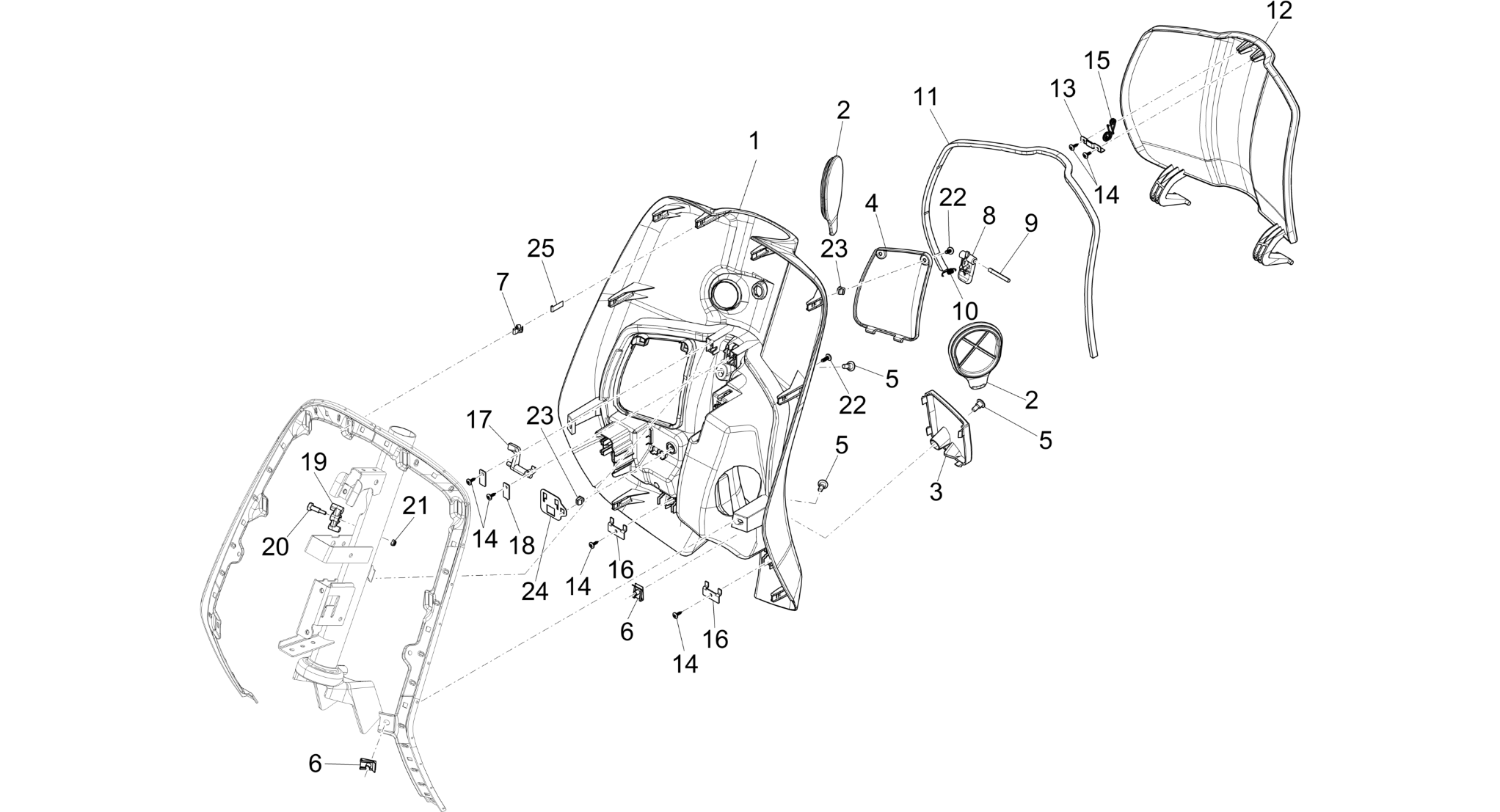 Front glove-box - Knee-guard panel
