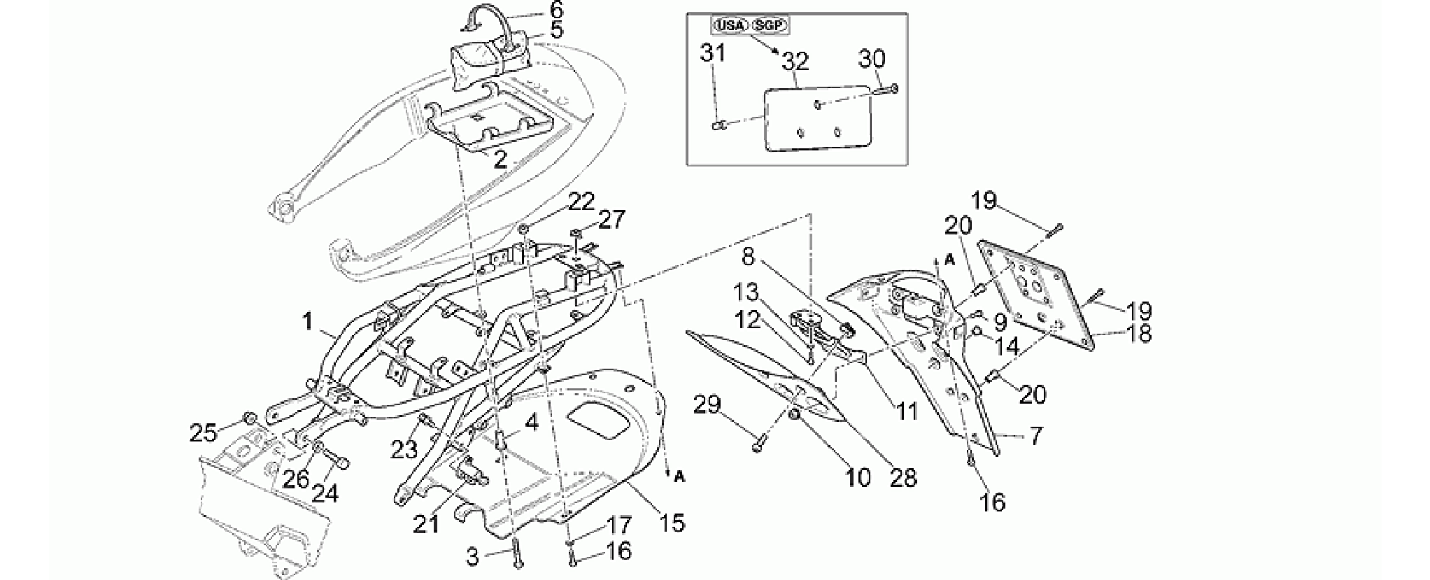 Rear frame-Number plate holder