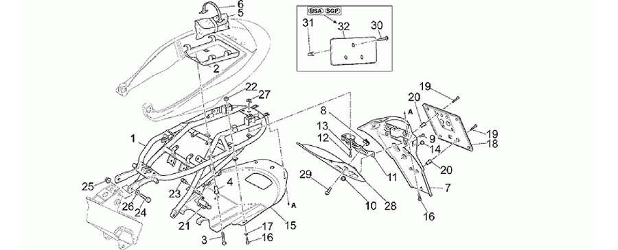Rear frame-Number plate holder