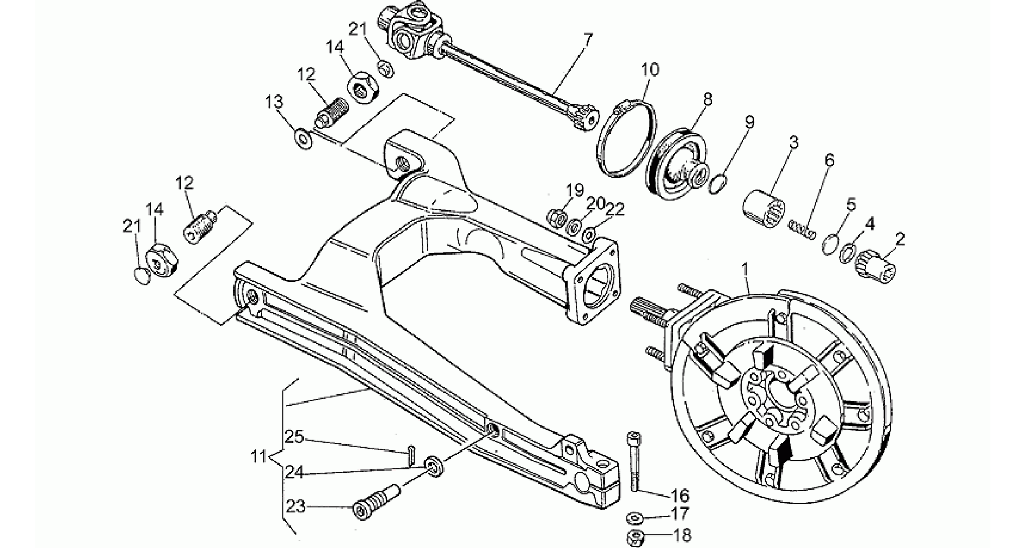 Swing arm-rear wh., spokes