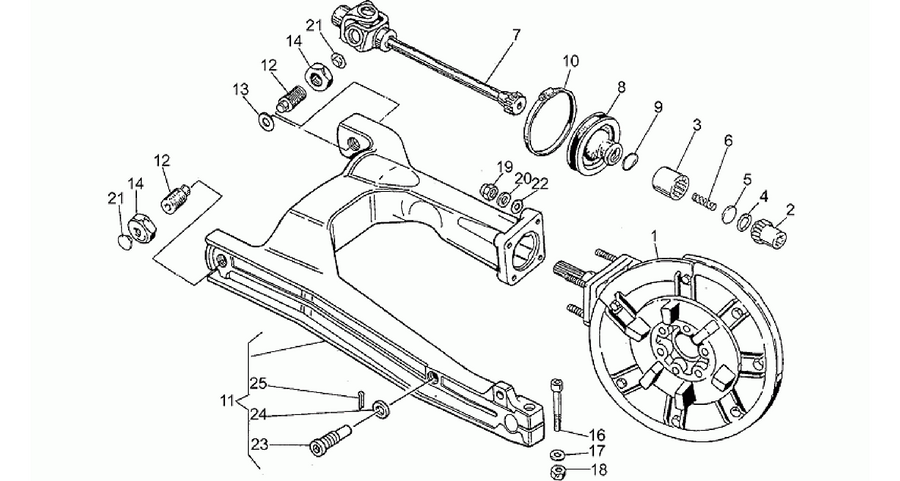 Swing arm-rear wh., spokes