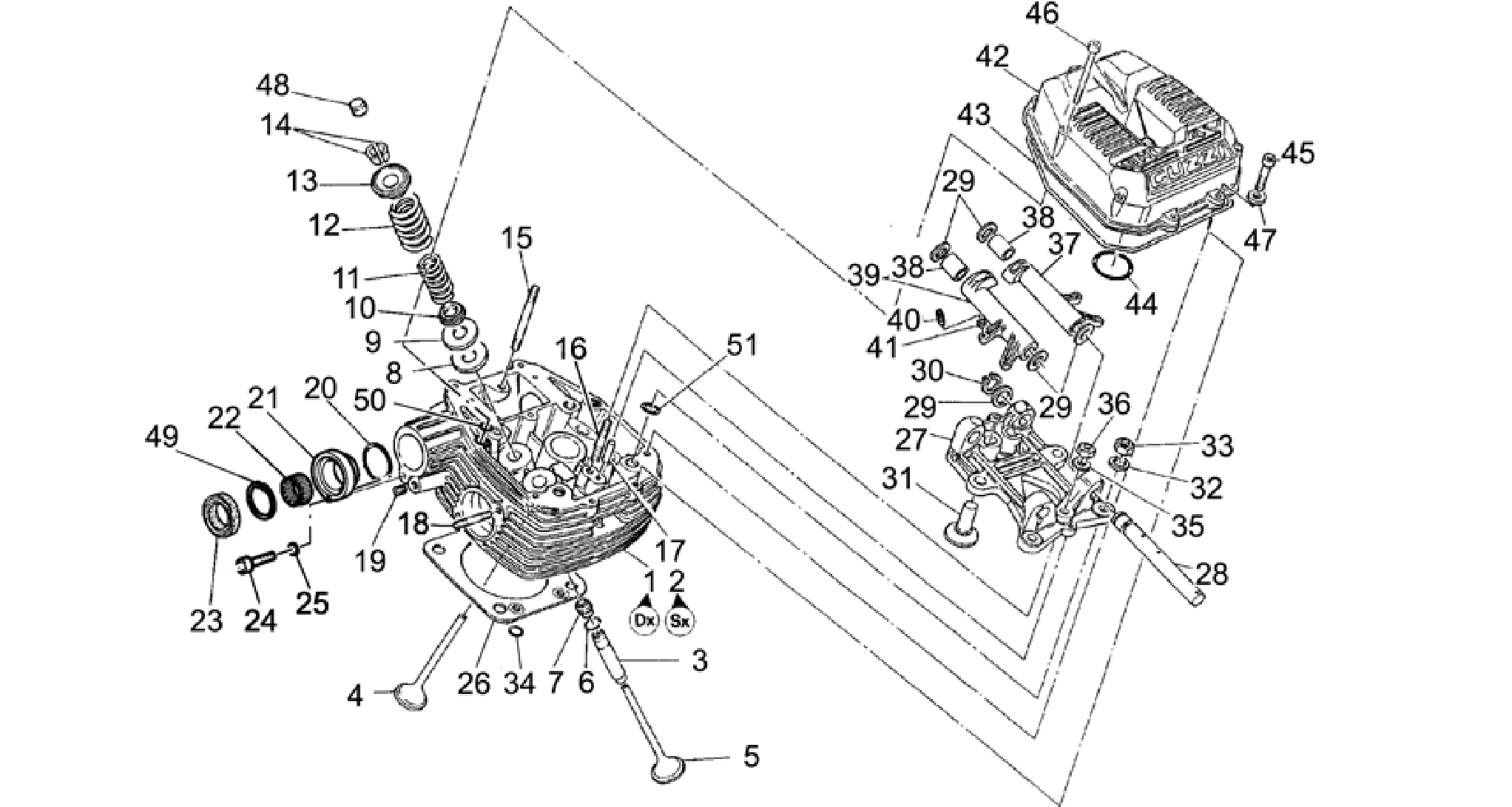 Cylinder head and valves