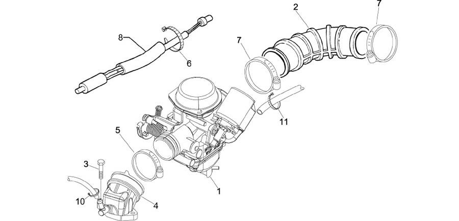 Carburettor, assembly - Union pipe