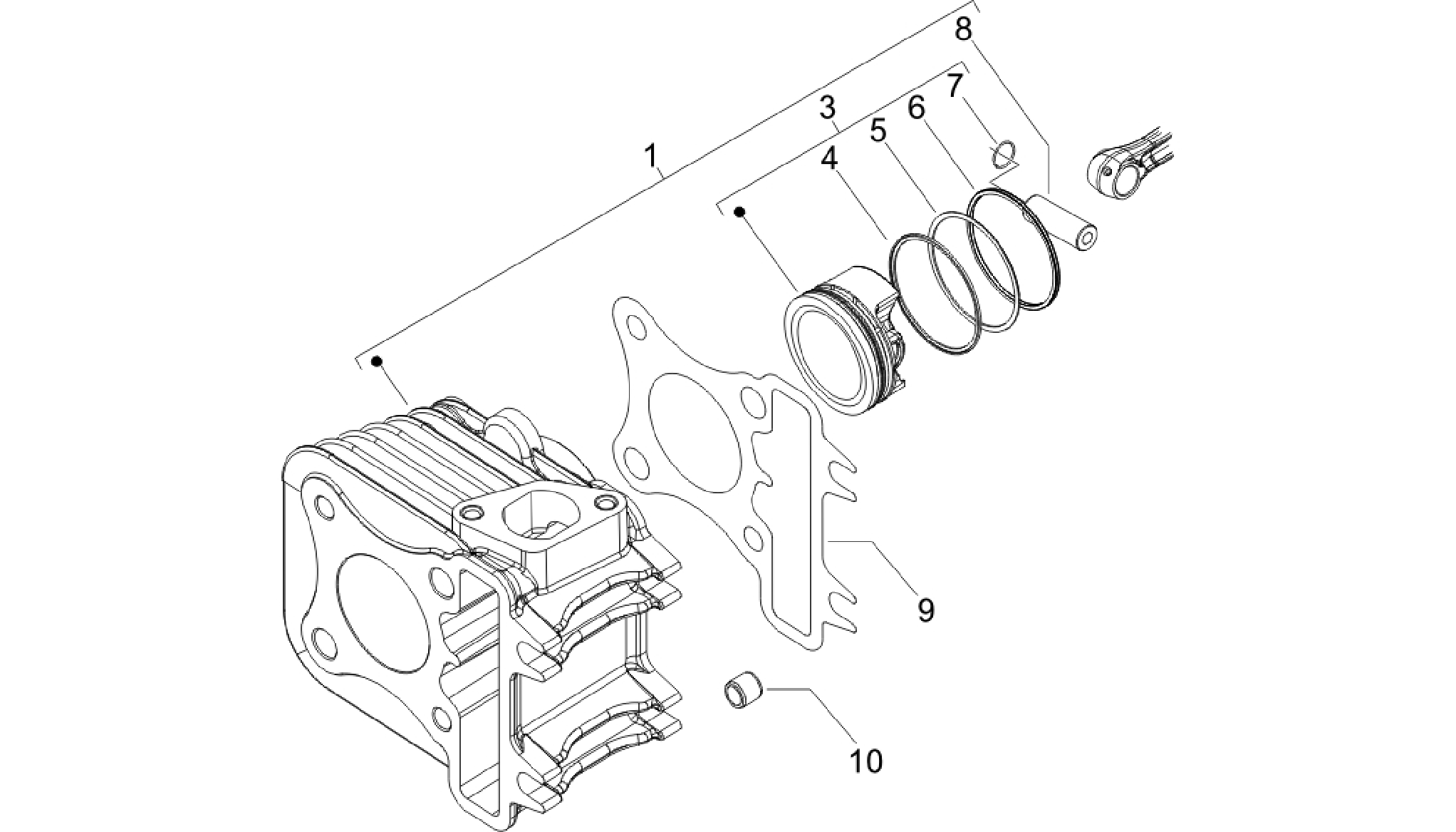 Cylinder-piston-wrist pin unit