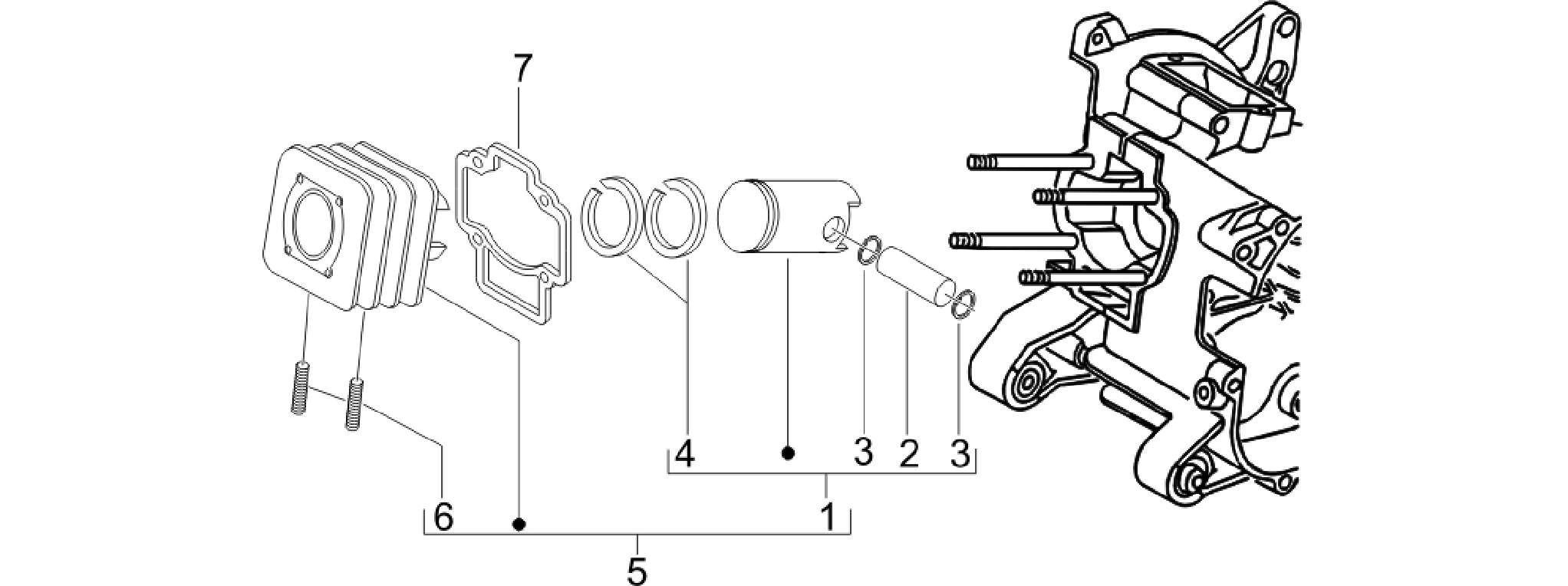 Cylinder-pistston-wrist pin unit