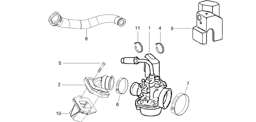 Carburettor, assembly - Union pipe