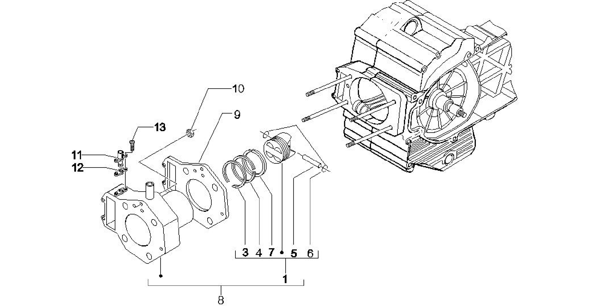 Cylinder-piston-wrist pin unit