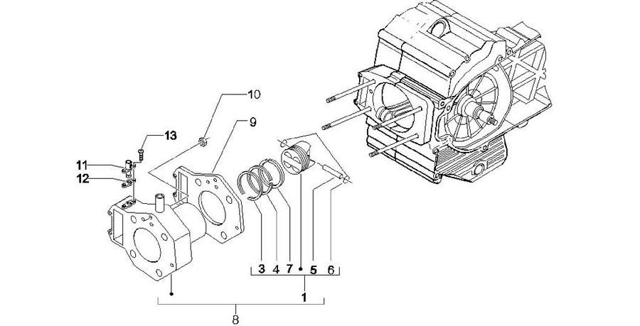 Cylinder-piston-wrist pin unit