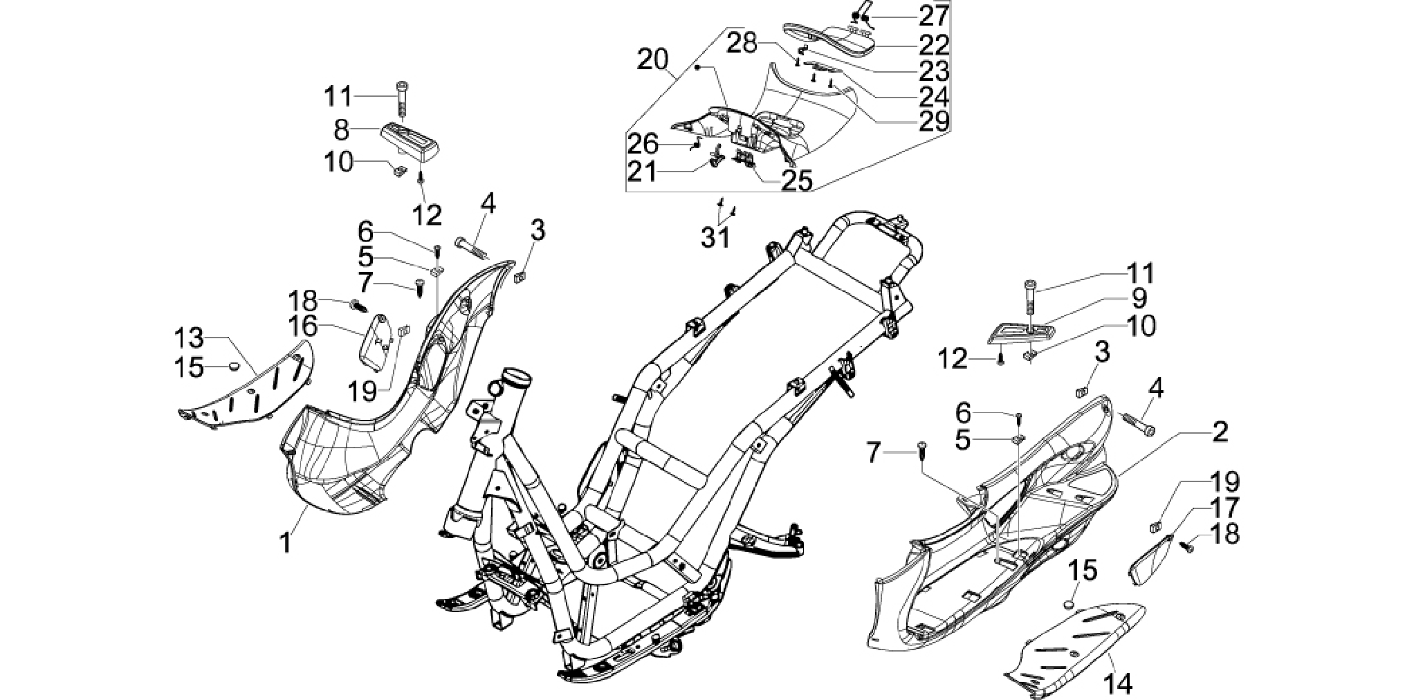 Central cover - Footrests