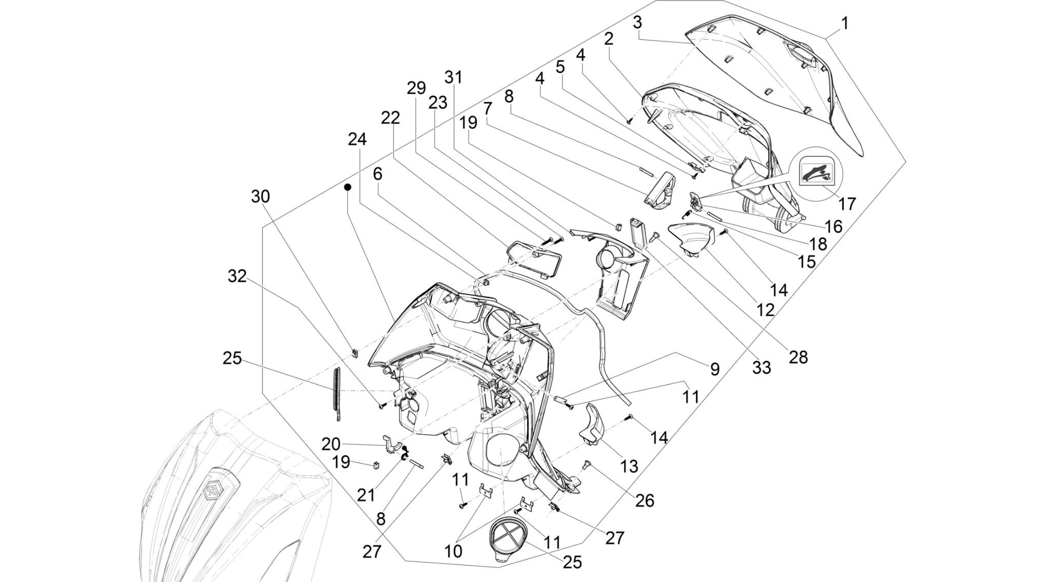 Front glove-box - Knee-guard panel