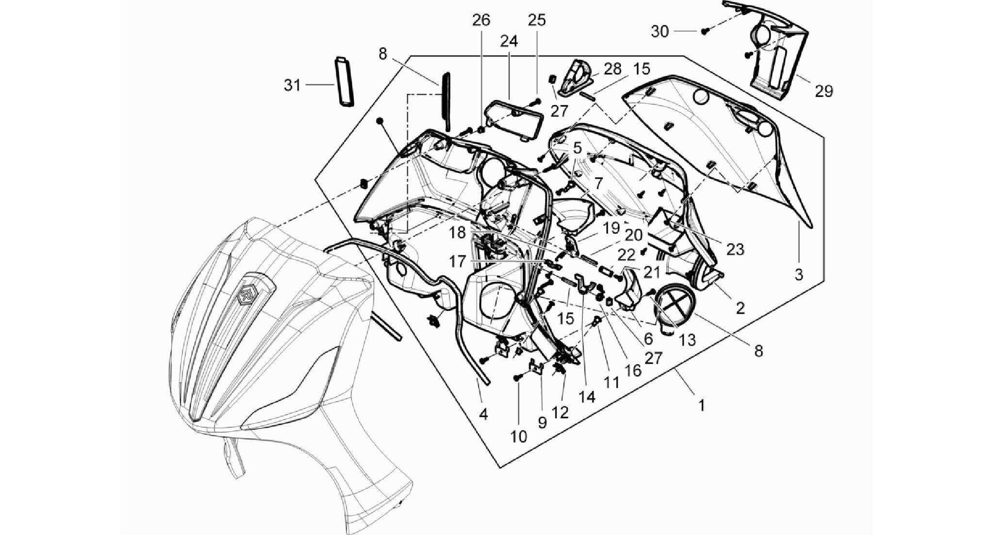 Front glove-box - Knee-guard panel