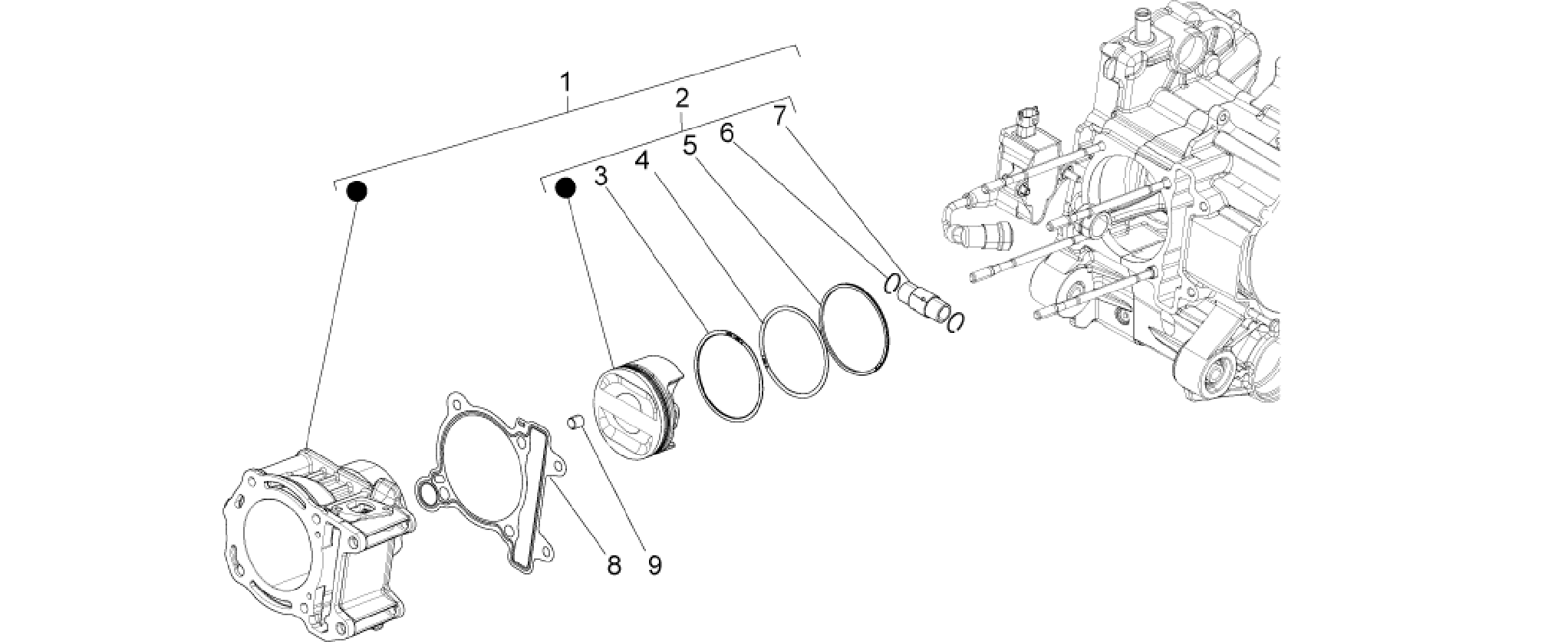 Cylinder-piston-wrist pin unit