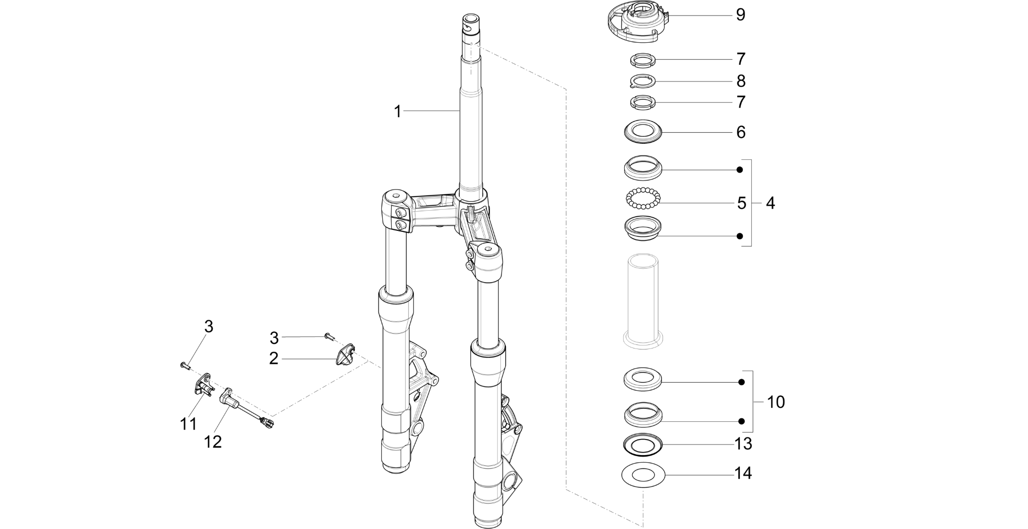 Fork/steering tube - Steering bearing unit