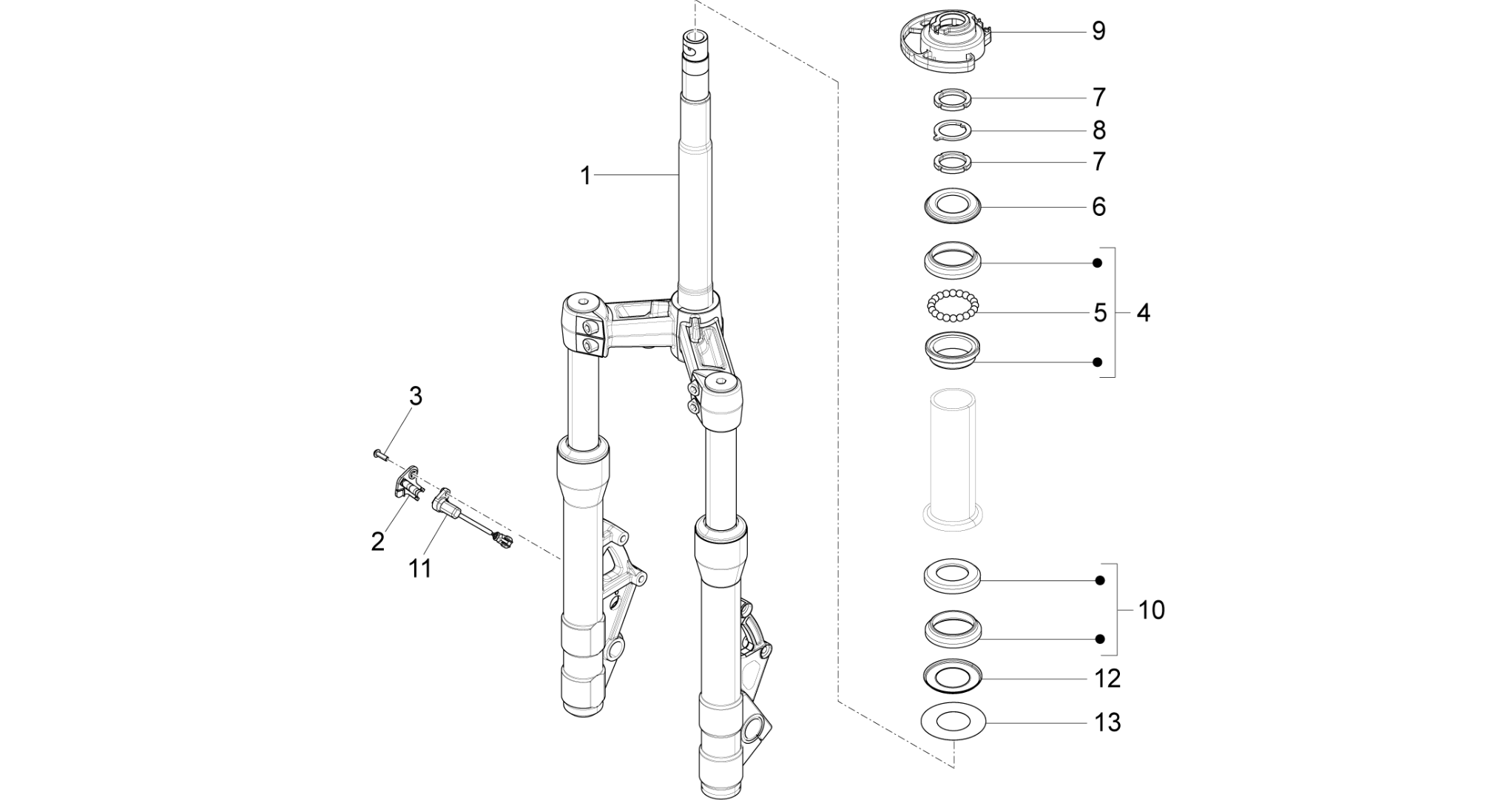 Fork/steering tube - Steering bearing unit