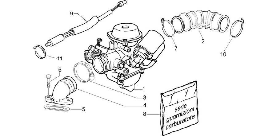 Carburettor, assembly - Union pipe