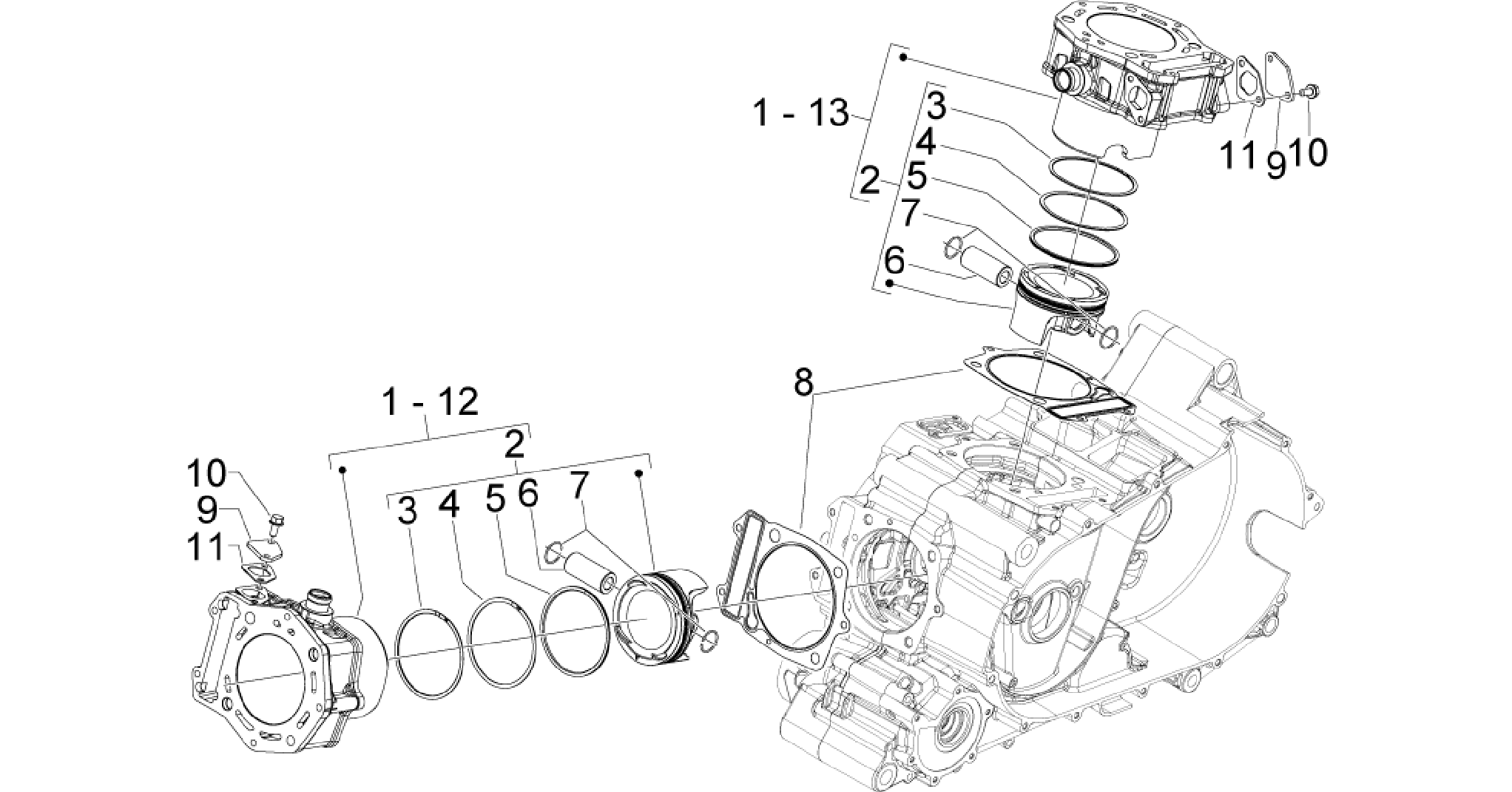 Cylinder-piston-wrist pin unit