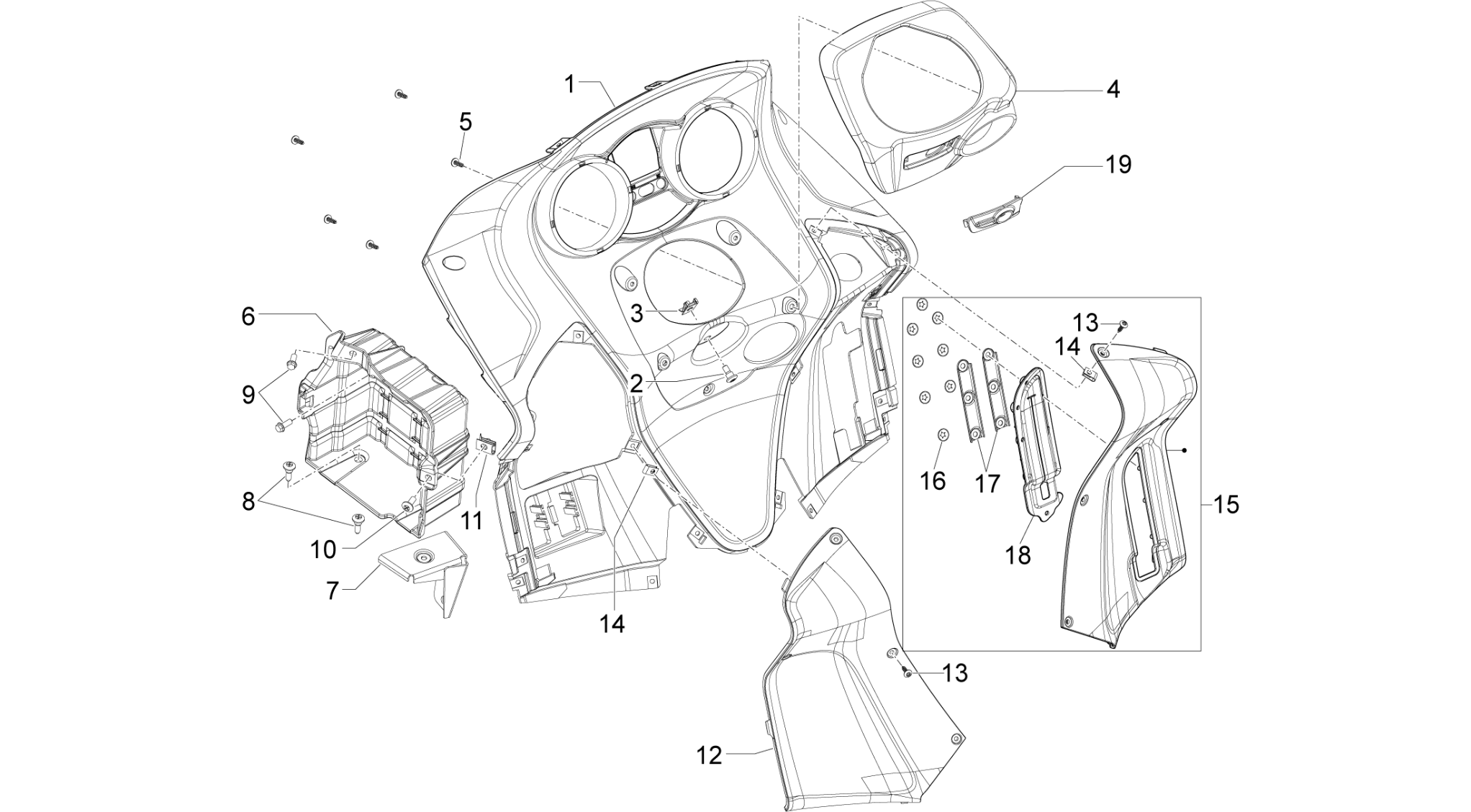 Front glove-box - Knee-guard panel