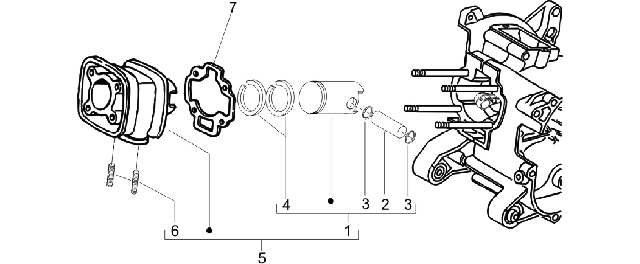 Cylinder-piston-wrist pin unit