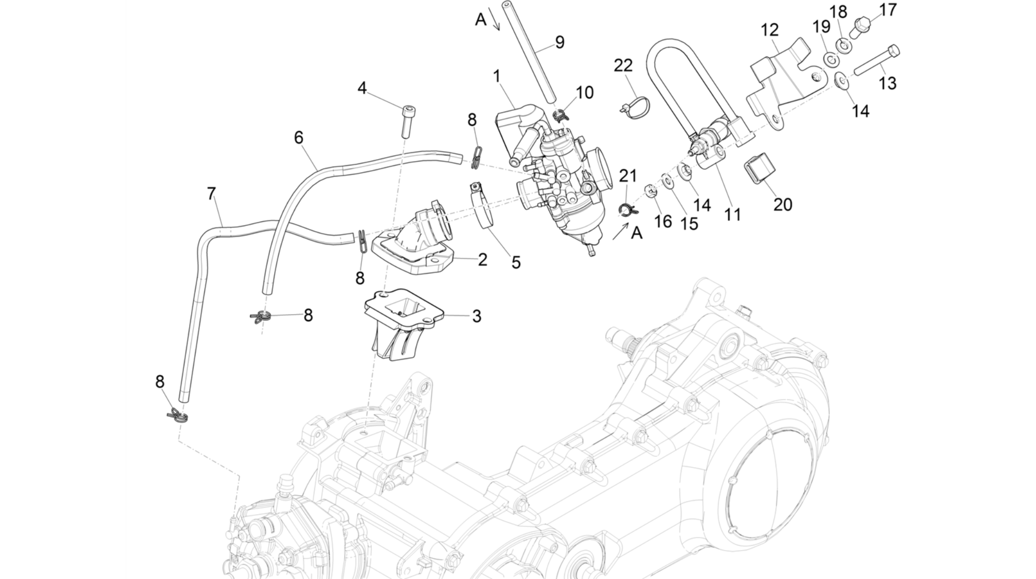Carburettor, assembly - Union pipe