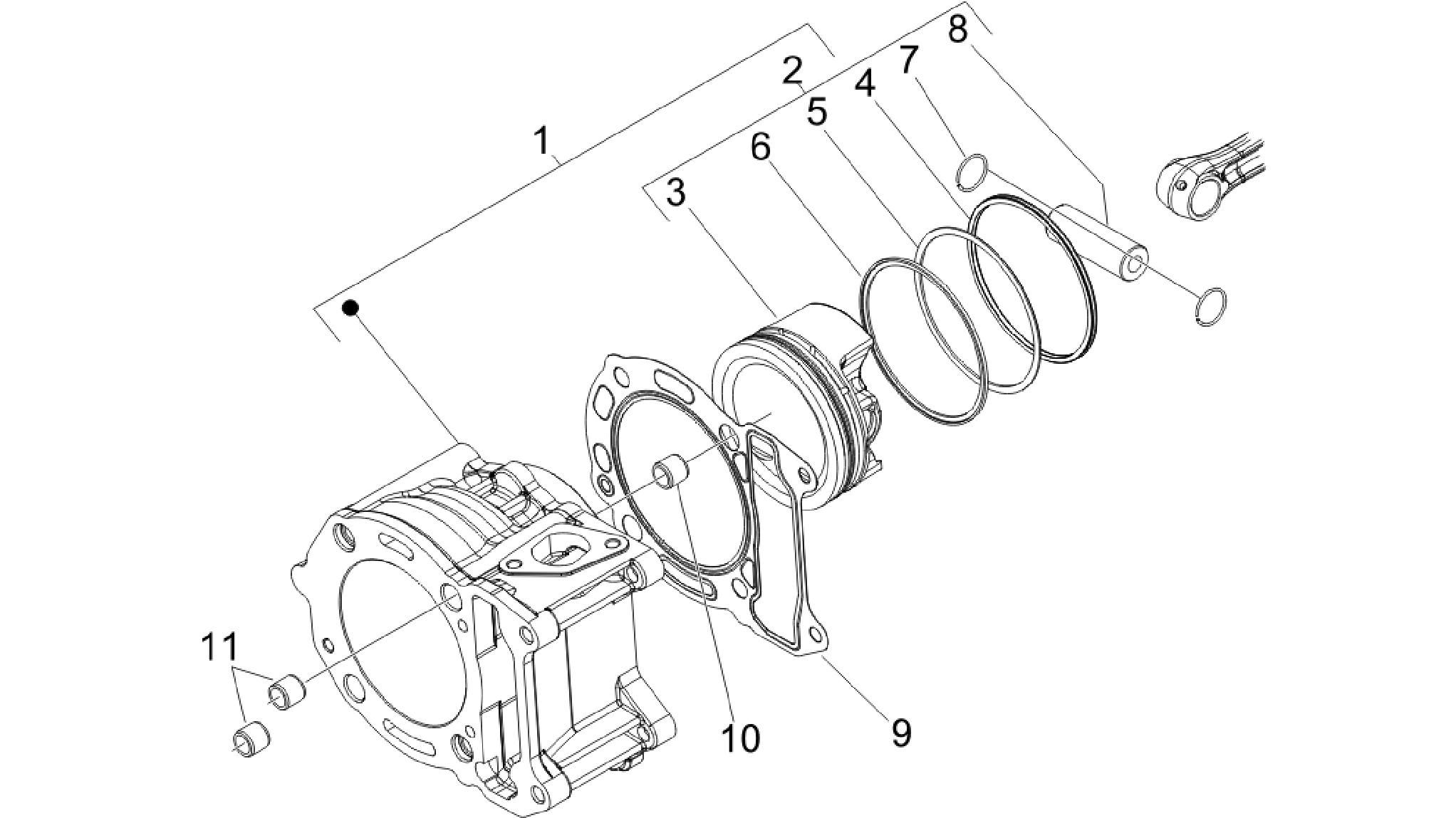 Cylinder-piston-wrist pin unit