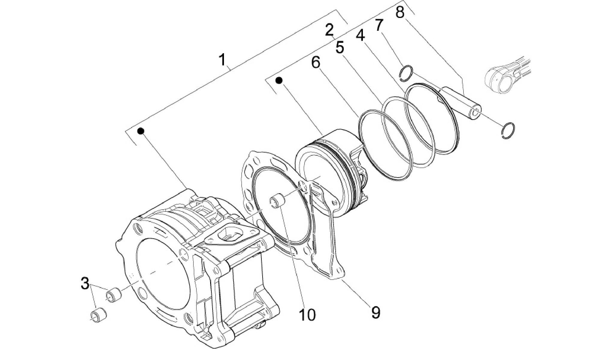 Cylinder-piston-wrist pin unit