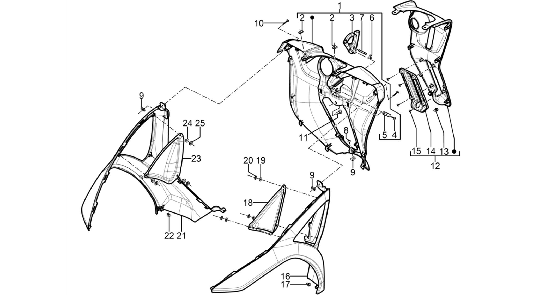 Front glove-box - Knee-guard panel
