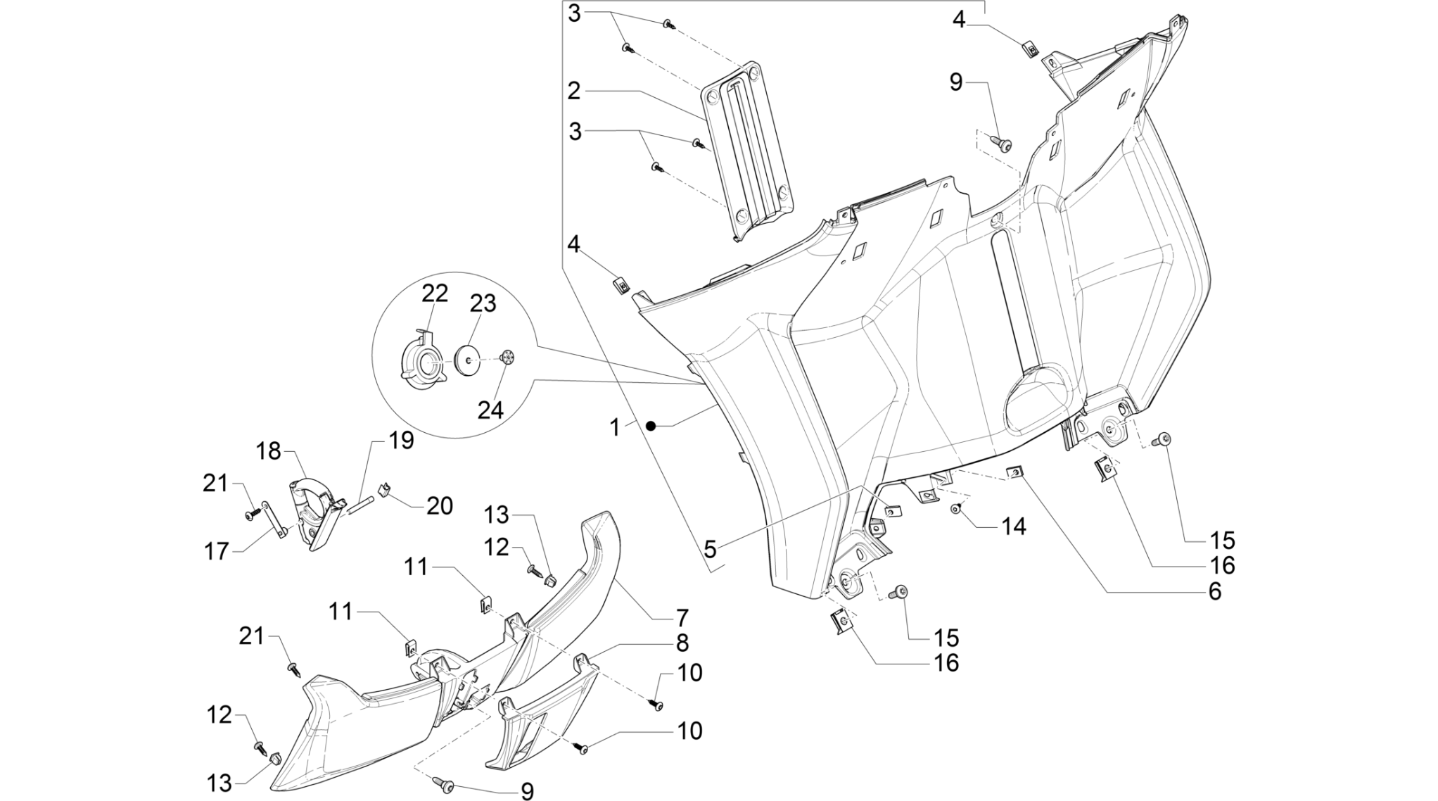 Front glove-box - Knee-guard panel