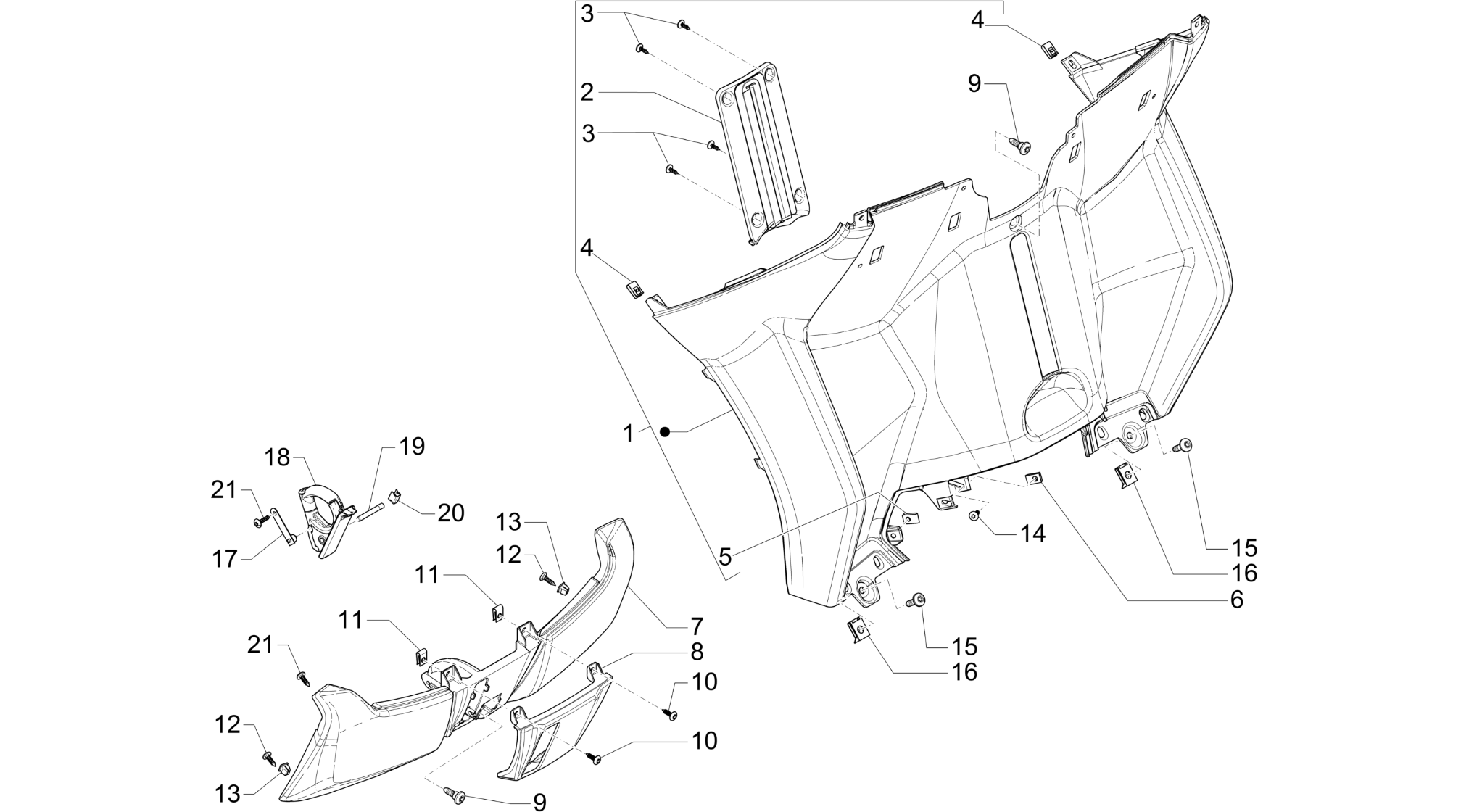 Front glove-box - Knee-guard panel
