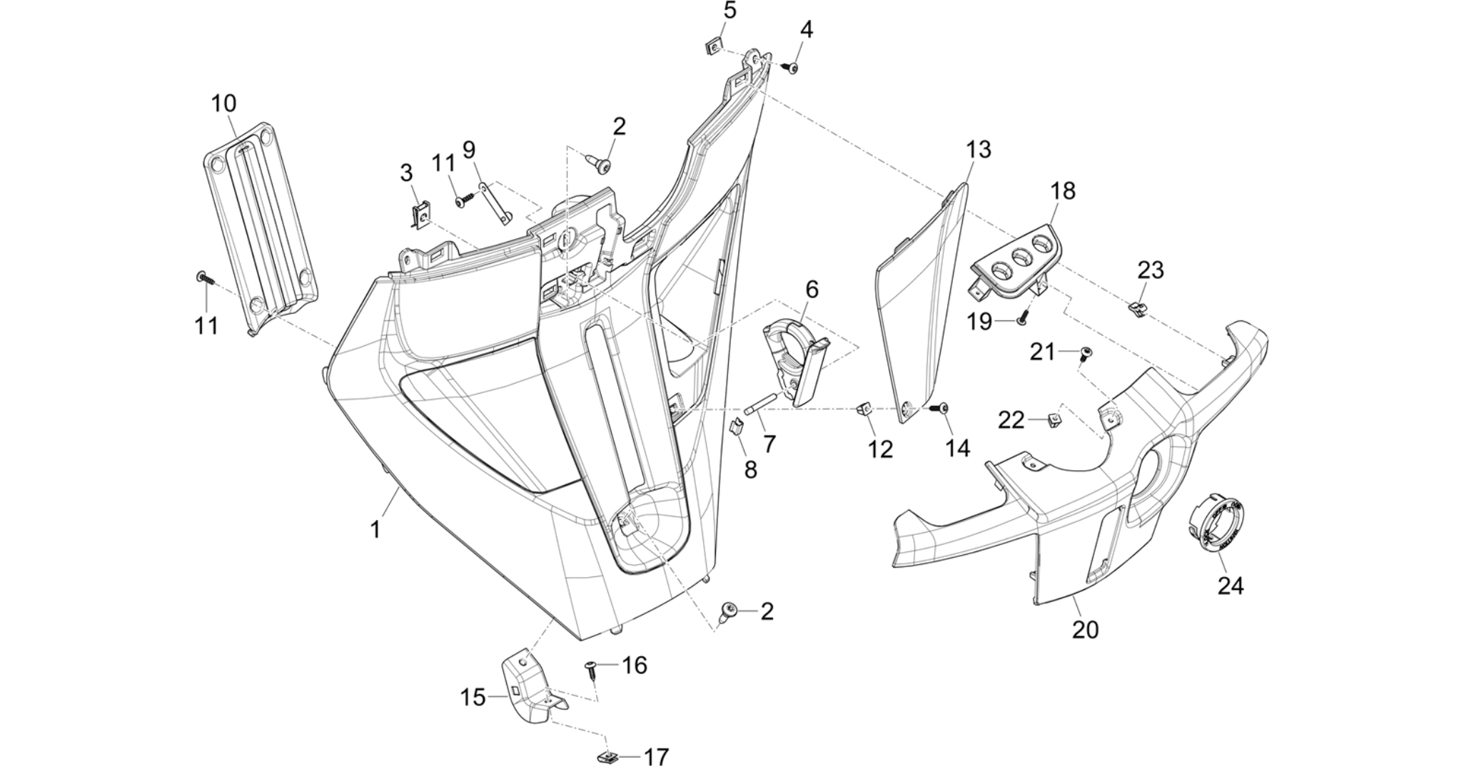 Front glove-box - Knee-guard panel