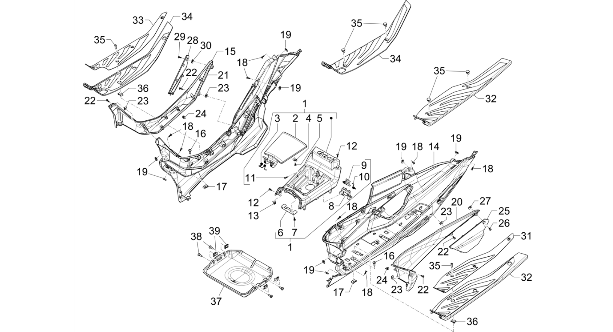Central cover - Footrests