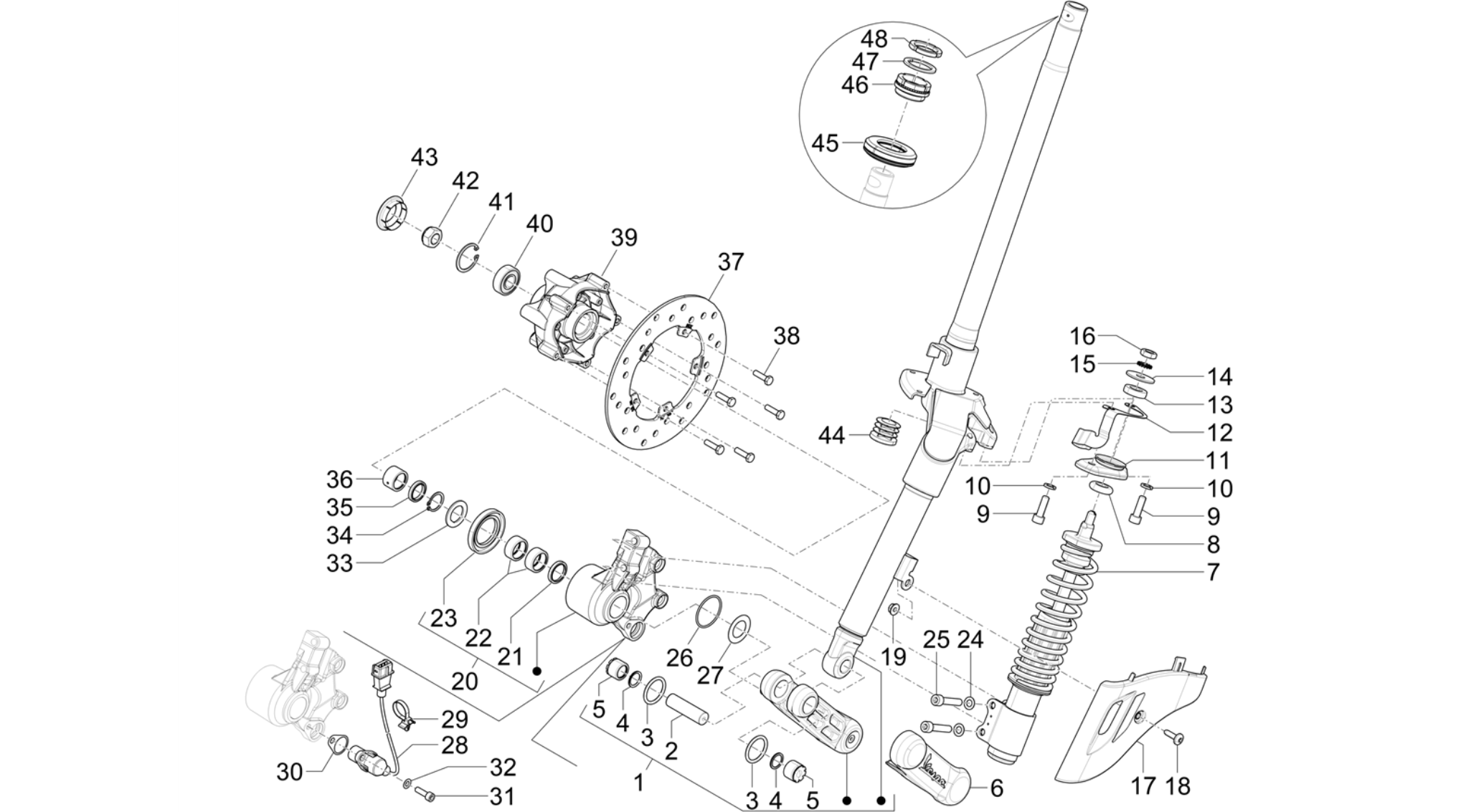 Fork/steering tube - Steering bearing unit