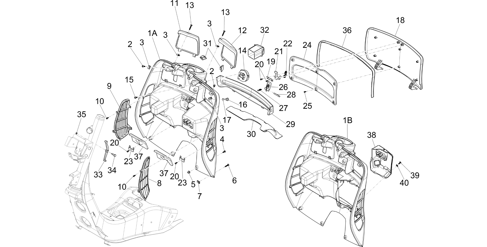 Front glove-box - Knee-guard panel