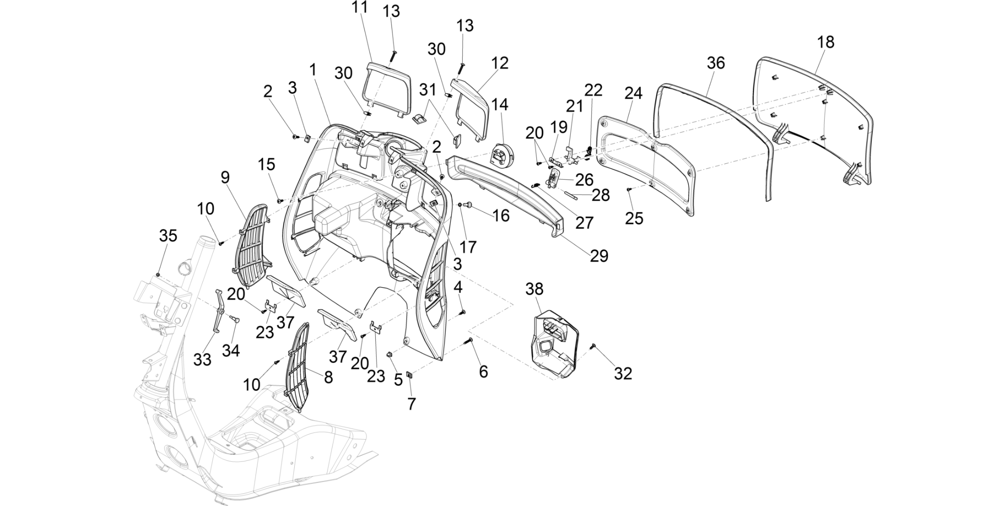 Front glove-box - Knee-guard panel