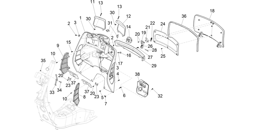 Front glove-box - Knee-guard panel