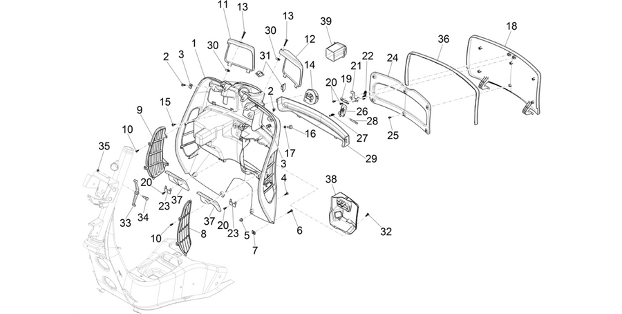 Front glove-box - Knee-guard panel