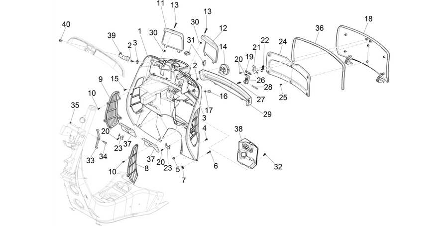 Front glove-box - Knee-guard panel