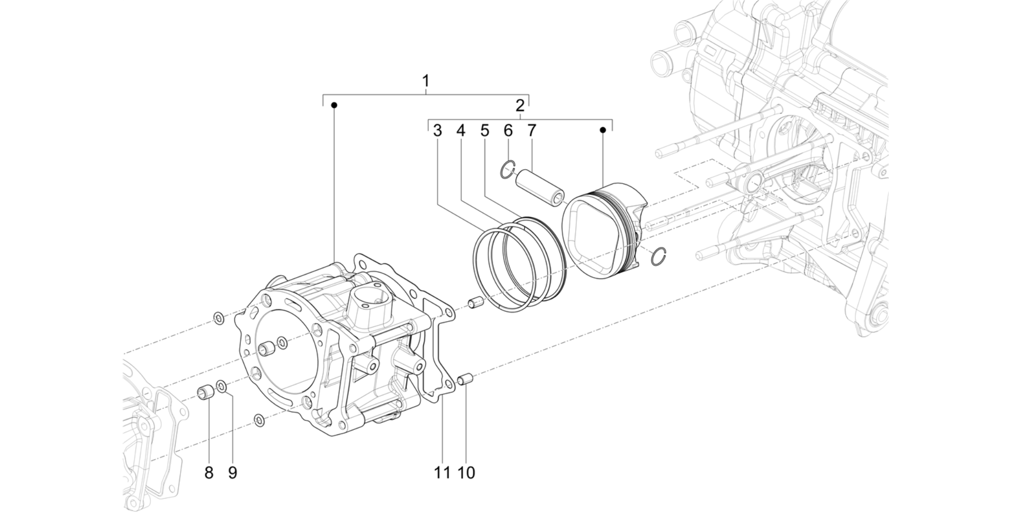 Cylinder-pistston-wrist pin unit