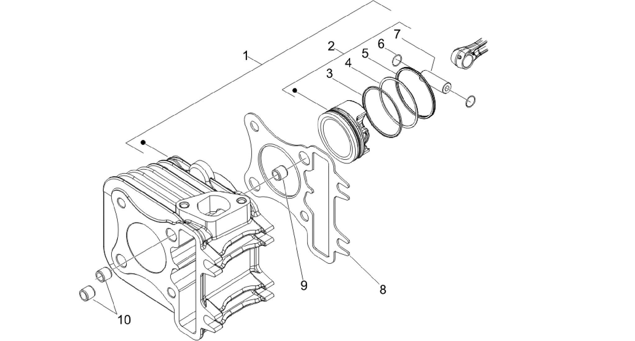 Cylinder-piston-wrist pin unit