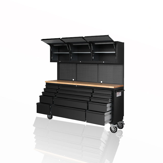 HYXION 72" BLACK TOOL CHEST (15 DRAWERS, 3 CABINETS)