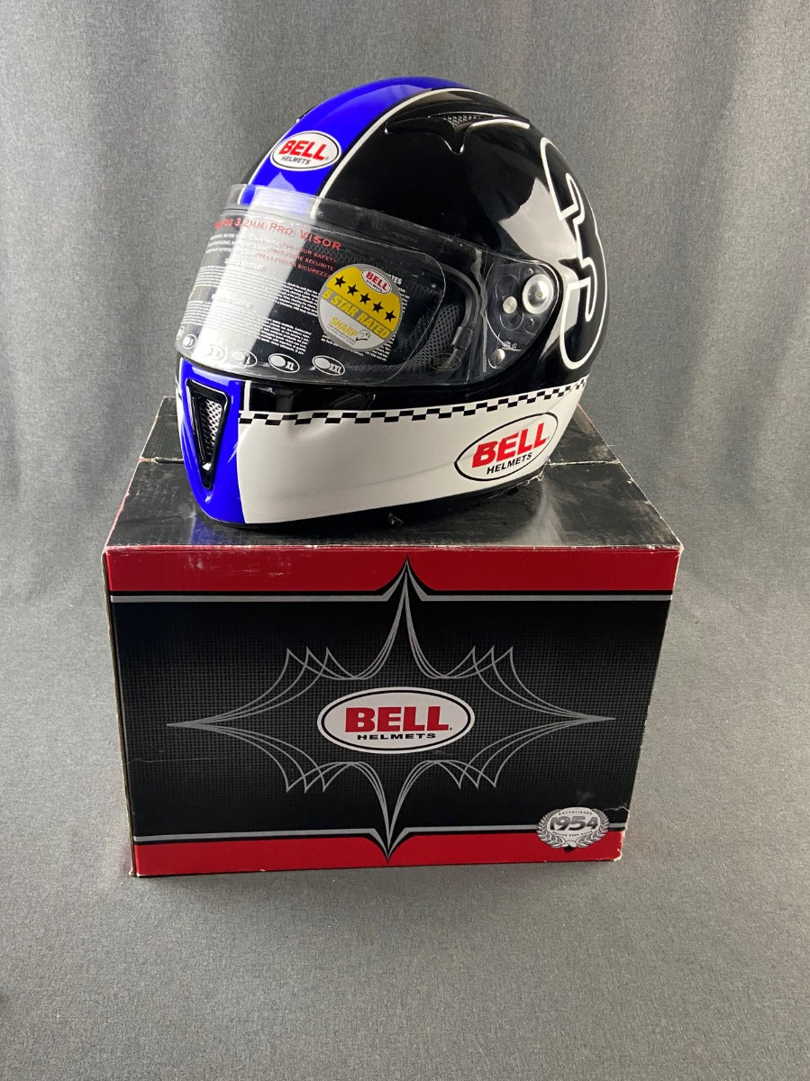 BELL HELMET BLACK WHITE AND BLUE