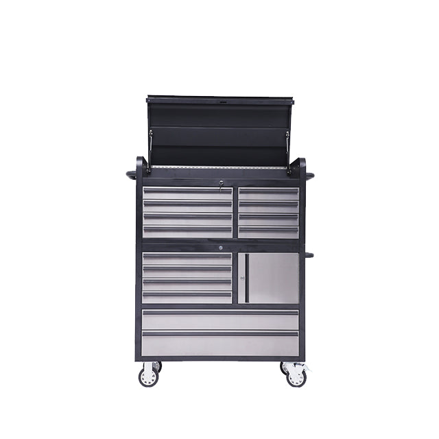 HYXION 41" BLACK/STAINLESS TOOL CHEST (15 DRAWERS, 1 CABINET)
