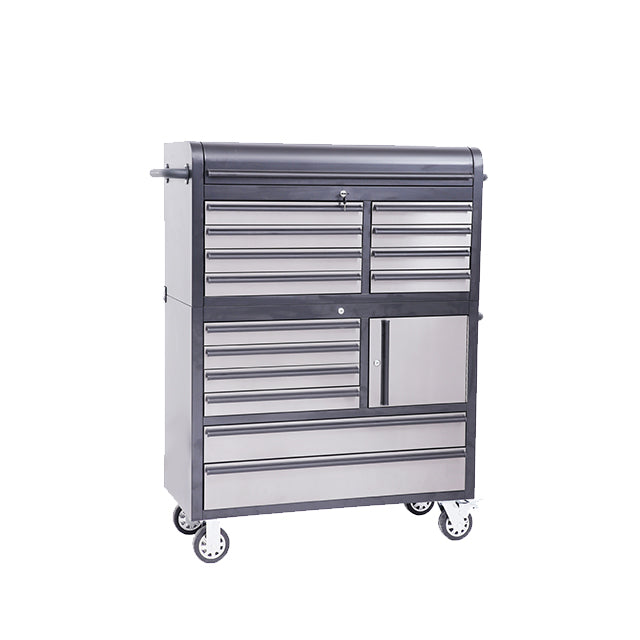 HYXION 41" BLACK/STAINLESS TOOL CHEST (15 DRAWERS, 1 CABINET)